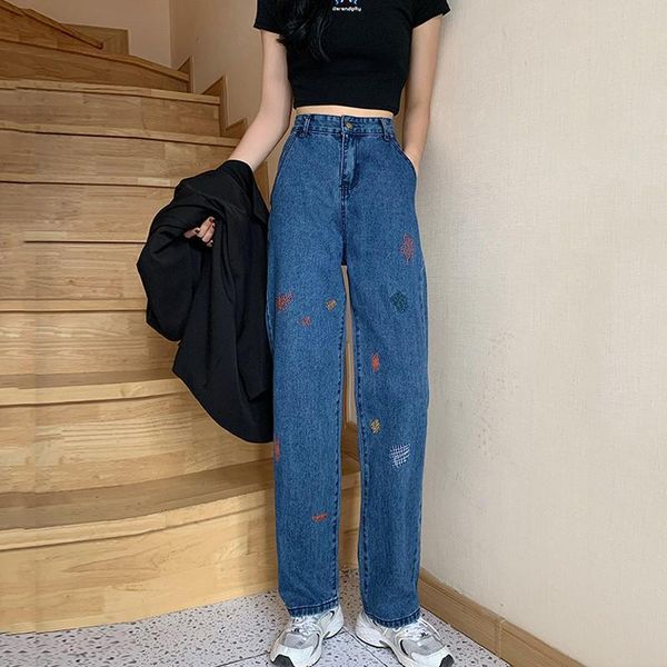 women's jeans women college style harajuku color block embroidery vintage loose high waist pants casual wide leg y3fd, Blue
women's jeans women college style harajuku color block embroidery vintage loose high waist pants casual wide leg y3fd, Blue