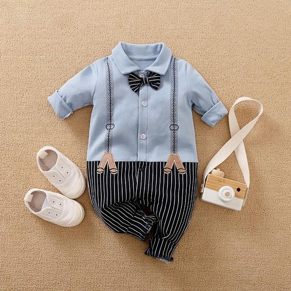 jumpsuits tonsen born baby boy clothes gentleman suit shirt collar bow tie romper onesie tuxedo jumpsuit toddler infant outfit costume, Blue