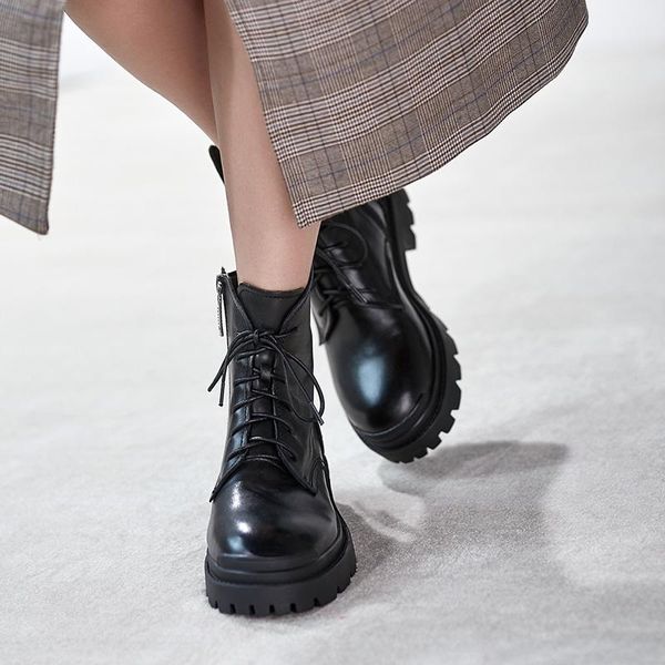 boots genuine cow leather mid-heel women's shoes retro british style lace-up thick-heel short, Black
boots genuine cow leather mid-heel women's shoes retro british style lace-up thick-heel short, Black