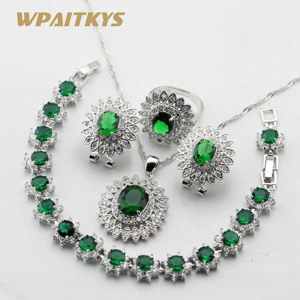 flower women silver color jewelry sets green stones cz white cz necklace pendant bracelets earrings rings gift box h1022
flower women silver color jewelry sets green stones cz white cz necklace pendant bracelets earrings rings gift box h1022