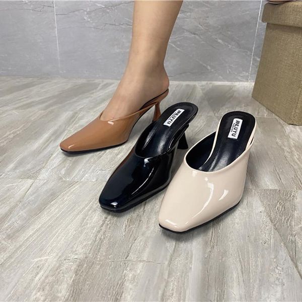 patent leather fashion women slippers slides square toe slip on thin high heels solid color summer party mules shoes, Black
patent leather fashion women slippers slides square toe slip on thin high heels solid color summer party mules shoes, Black
