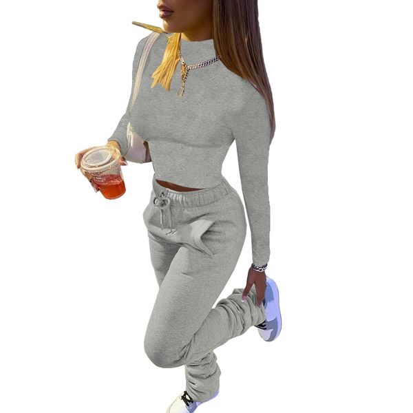 women's sports suit fashion turtleneck long sleeve crop drawstring stacked pants two piece set for women tracksuit conjuntos 210414, White
women's sports suit fashion turtleneck long sleeve crop drawstring stacked pants two piece set for women tracksuit conjuntos 210414, White
