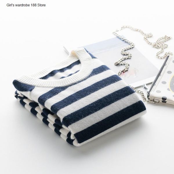women's knits & tees woolen sweater spring and autumn pure wool short striped long sleeve knitted base high-end pullover, White
women's knits & tees woolen sweater spring and autumn pure wool short striped long sleeve knitted base high-end pullover, White