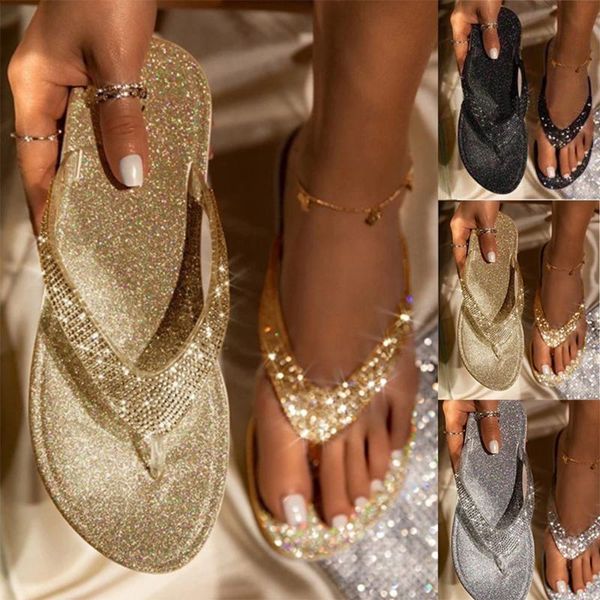 slippers summer style womens shoes shiny rhinestone beach flat sandals female, Black
slippers summer style womens shoes shiny rhinestone beach flat sandals female, Black