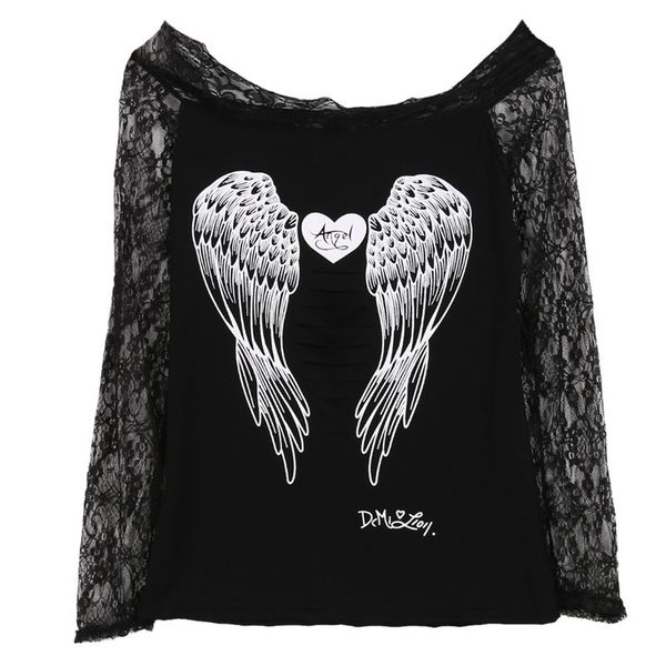 new womens long sleeve lace patchwork angel wings print hollow out back slim shirt casual ladies, White
new womens long sleeve lace patchwork angel wings print hollow out back slim shirt casual ladies, White