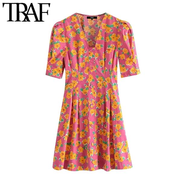 women chic fashion with buttons floral print mini dress vintage puff sleeve side zipper female dresses mujer 210507, Black;gray
women chic fashion with buttons floral print mini dress vintage puff sleeve side zipper female dresses mujer 210507, Black;gray