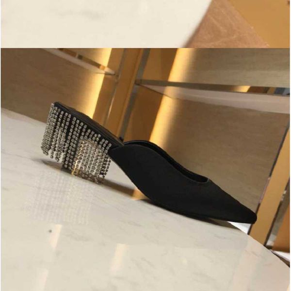 slippers 2021 summer mid-heel high heels rhinestone tassel pointed stiletto half baotou banquet dress female sandals, Black
slippers 2021 summer mid-heel high heels rhinestone tassel pointed stiletto half baotou banquet dress female sandals, Black