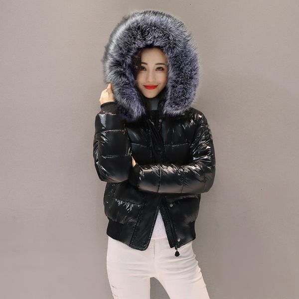 women's down & parkas winter jacket women big fur hooded glossy female short coat slim warm waterproof outwear zisn, Black
women's down & parkas winter jacket women big fur hooded glossy female short coat slim warm waterproof outwear zisn, Black