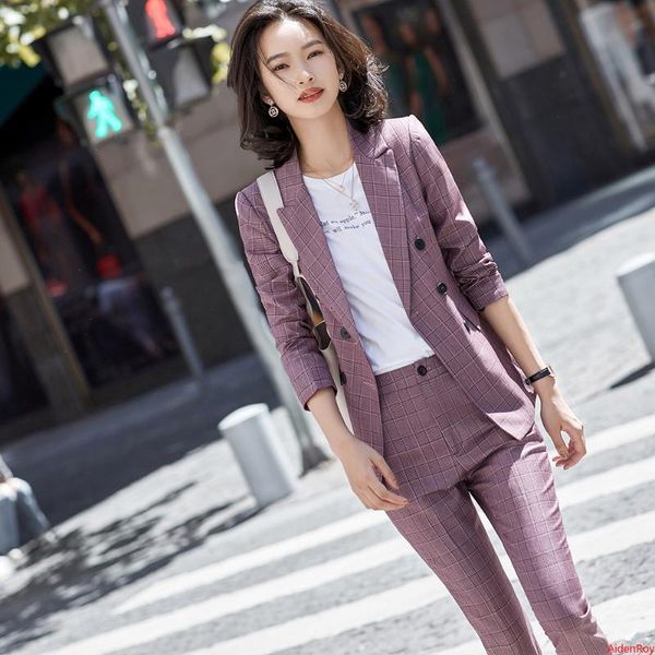 formal purple green plaid casual women's suit pants 2 piece set elegant ladies blazer jacket business trousers suits & blazers, White;black
formal purple green plaid casual women's suit pants 2 piece set elegant ladies blazer jacket business trousers suits & blazers, White;black