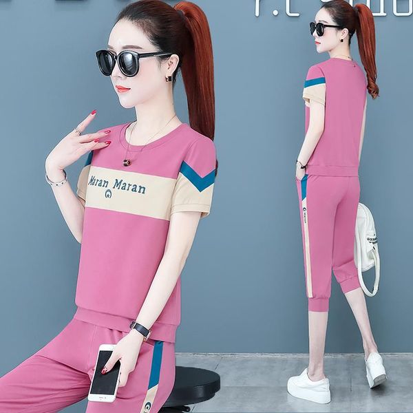women's tracksuits sports running casual cotton two piece set women summer short sleeved cropped pants suit pink blue gray black clothe
women's tracksuits sports running casual cotton two piece set women summer short sleeved cropped pants suit pink blue gray black clothe