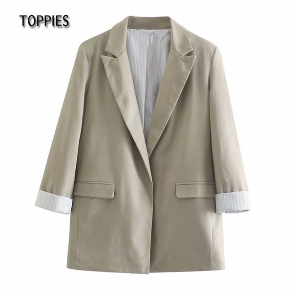 summer thin linen blazer jacket woman leisure suit open stitch loose 210421, White;black