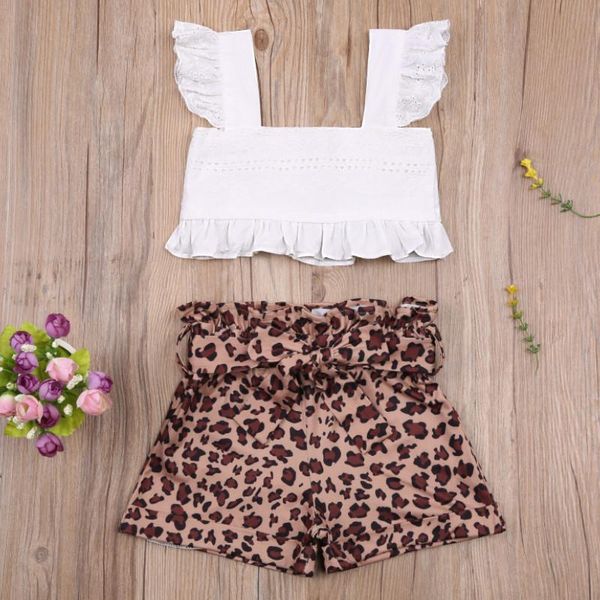 girl\u2021s summer two piece set fashion solid color sleeve crop and leopard bandage shorts 2021 clothing sets, White 
girl\u2021s summer two piece set fashion solid color sleeve crop and leopard bandage shorts 2021 clothing sets, White