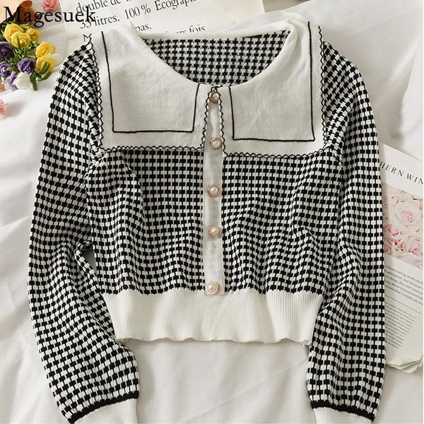 women's sweaters autumn long sleeve knitwear preppy style navy collar jacquard plaid sweater knitted 2021 loose slim cotton blouse wome, White;black
women's sweaters autumn long sleeve knitwear preppy style navy collar jacquard plaid sweater knitted 2021 loose slim cotton blouse wome, White;black