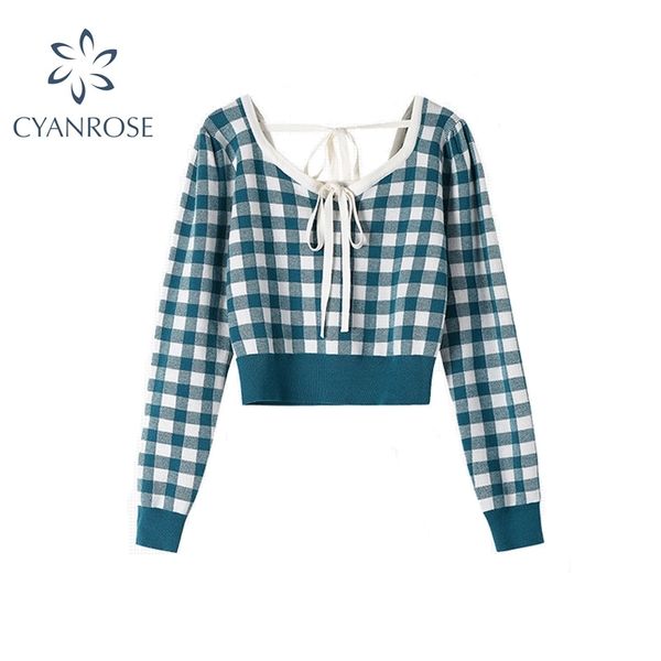 autumn plaid crop knitted sweater women long sleeve korean casual sweet elegant pullover square neck slim female knitted 210417, White;black
autumn plaid crop knitted sweater women long sleeve korean casual sweet elegant pullover square neck slim female knitted 210417, White;black