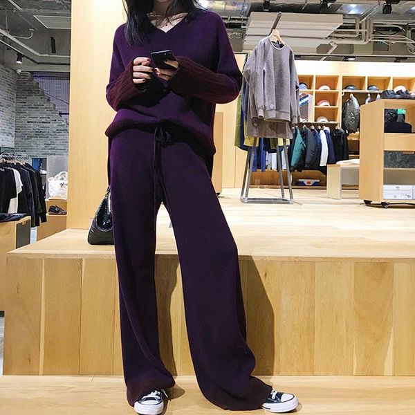 women's two piece pants 2021 direct selling full winter cashmere knit suit female color matching v-neck sweater wide leg knitted two-pi, White
women's two piece pants 2021 direct selling full winter cashmere knit suit female color matching v-neck sweater wide leg knitted two-pi, White