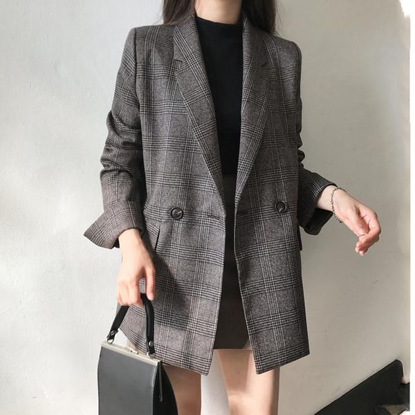 women's suits & blazers 2021 winter spring plaid double breasted pockets formal jackets checkered outerwear jk7113, White;black
women's suits & blazers 2021 winter spring plaid double breasted pockets formal jackets checkered outerwear jk7113, White;black