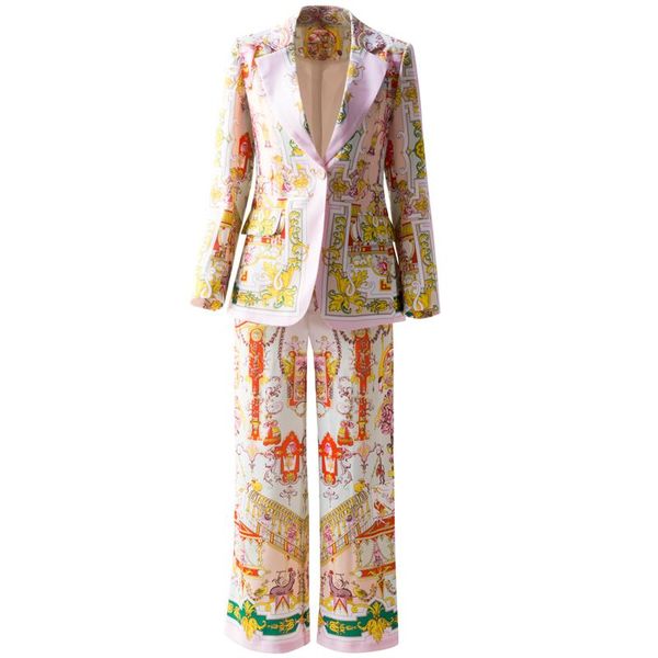 women's two piece pants runway designer spring autumn party workplace suit jacket fashion vintage elegant print sets, White
women's two piece pants runway designer spring autumn party workplace suit jacket fashion vintage elegant print sets, White