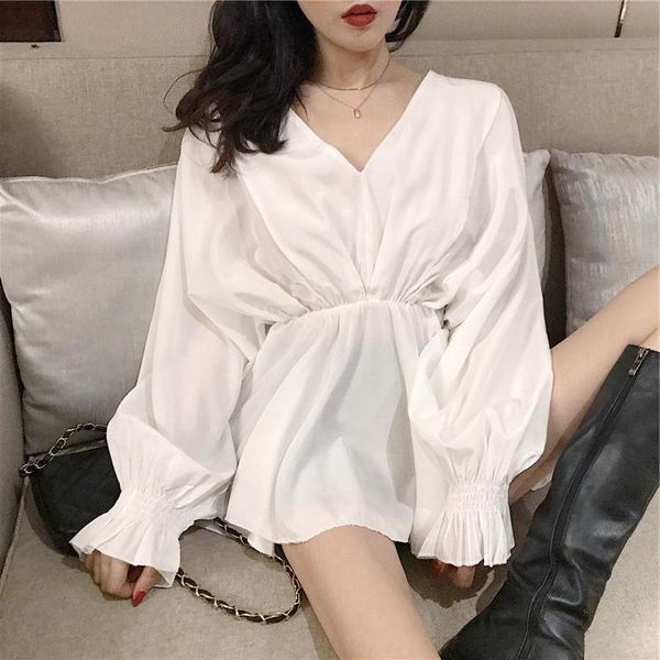 women's blouses & shirts 2021 spring autumn korean version of the v-neck bat sleeve waist shirt women loose and thin ruffled, White
women's blouses & shirts 2021 spring autumn korean version of the v-neck bat sleeve waist shirt women loose and thin ruffled, White