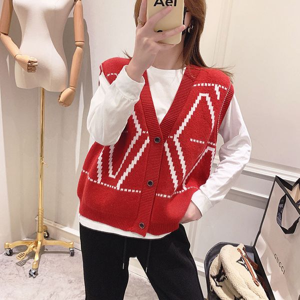 fashion sweater vest knitted women's early spring 2021 loose fitting cardigan with sleeveless cantilevered and diamond check, White;black
fashion sweater vest knitted women's early spring 2021 loose fitting cardigan with sleeveless cantilevered and diamond check, White;black