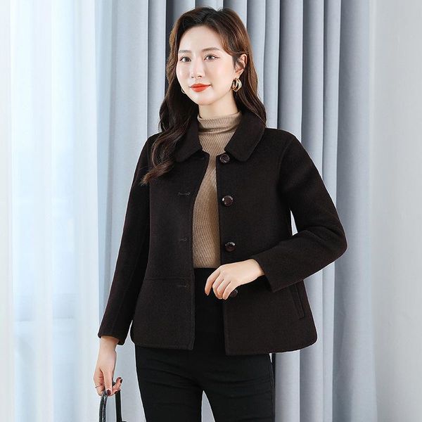 women's wool & blends autumn and winter 2021 short small double-sided coat lapel high waist velvet jacket, Black
women's wool & blends autumn and winter 2021 short small double-sided coat lapel high waist velvet jacket, Black