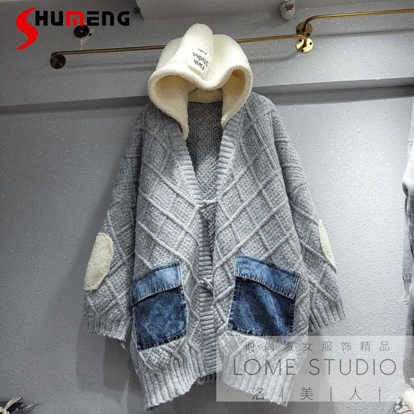 women's sweaters autumn and winter european fashion color contrast stitching hooded horn button loose sweater coat thickened jacket, White;black
women's sweaters autumn and winter european fashion color contrast stitching hooded horn button loose sweater coat thickened jacket, White;black