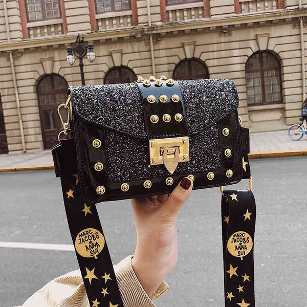 bags handbags women's 2021 korean fashion sequin personalized rivet ins wide shoulder belt messenger small square, Black;red
bags handbags women's 2021 korean fashion sequin personalized rivet ins wide shoulder belt messenger small square, Black;red
