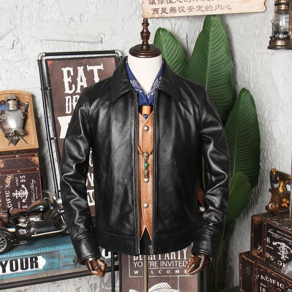 men's leather & faux special welfare layer cowhide jacket for young men slim lapel casual, Black
men's leather & faux special welfare layer cowhide jacket for young men slim lapel casual, Black