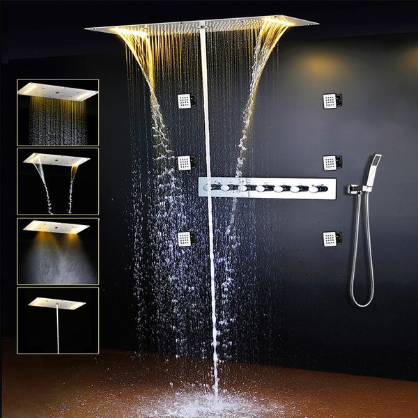 bathroom shower sets led systems ceiling head thermostatic concealed mixer rainfall waterfall and cold water tap
bathroom shower sets led systems ceiling head thermostatic concealed mixer rainfall waterfall and cold water tap