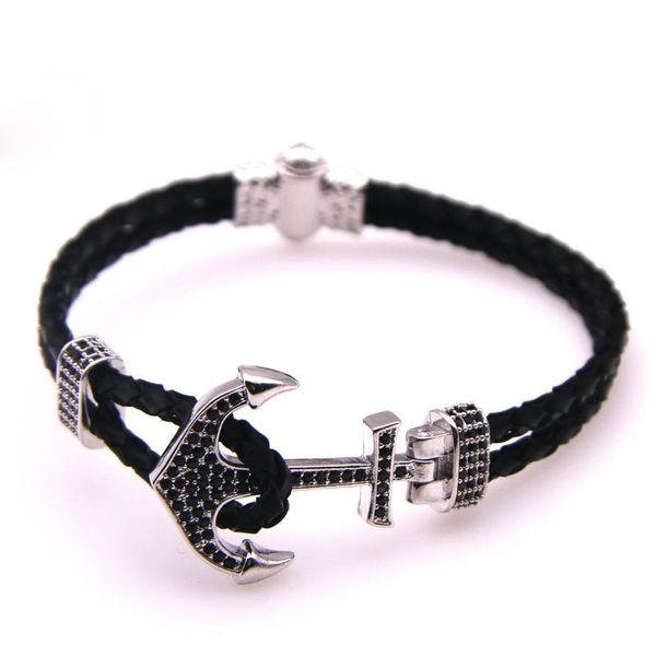 link, chain fashion bracelete genuine leather men vintage punk rock women copper micro-zircon nautical jewelry 18-24 cm, Black
link, chain fashion bracelete genuine leather men vintage punk rock women copper micro-zircon nautical jewelry 18-24 cm, Black