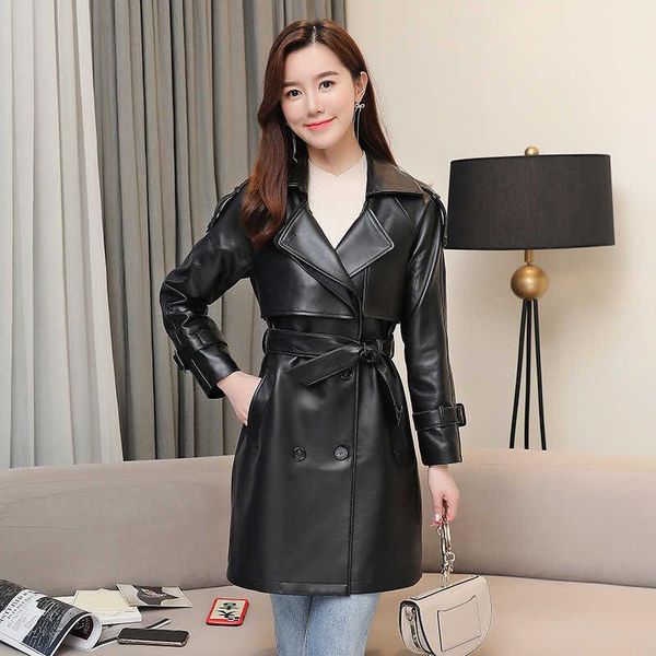 women's leather & faux 2021 winter autumn genuine overcoat england style double-breasted trench coat c701, Black
women's leather & faux 2021 winter autumn genuine overcoat england style double-breasted trench coat c701, Black