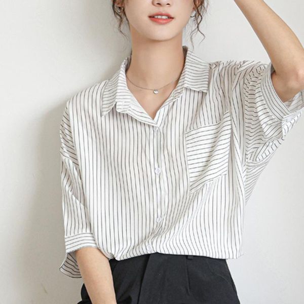 women's blouses & shirts harajuku summer elegance full sleeves blouse femme chic all match lady fashion women striped pockets, White
women's blouses & shirts harajuku summer elegance full sleeves blouse femme chic all match lady fashion women striped pockets, White