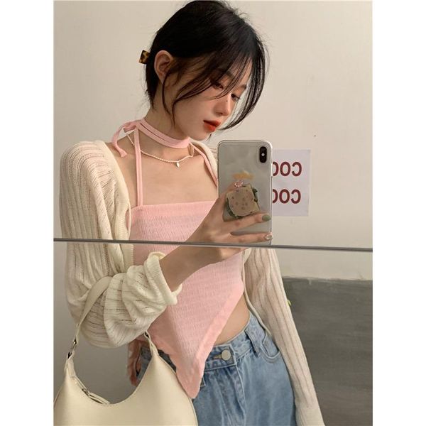women's tanks & camis 2021 summer clothing small sling tees korean version yk2 external wear short spaghetti strap women, White
women's tanks & camis 2021 summer clothing small sling tees korean version yk2 external wear short spaghetti strap women, White