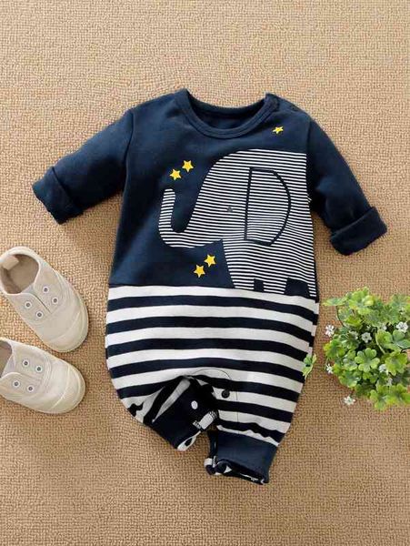 yierying baby striped cartoon graphic jumpsuit she, Blue 
yierying baby striped cartoon graphic jumpsuit she, Blue