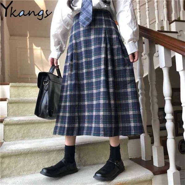 a line pleated plaid students midi women skirt vintage autumn winter female long high waist girls kawaii s 210421, Black
a line pleated plaid students midi women skirt vintage autumn winter female long high waist girls kawaii s 210421, Black