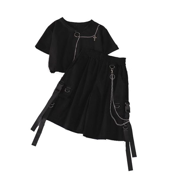 women's tracksuits streetwear women summer chain 2 piece set short-sleeved+shorts rivet ribbon shirt with shorts two suit tlk0, Gray
women's tracksuits streetwear women summer chain 2 piece set short-sleeved+shorts rivet ribbon shirt with shorts two suit tlk0, Gray