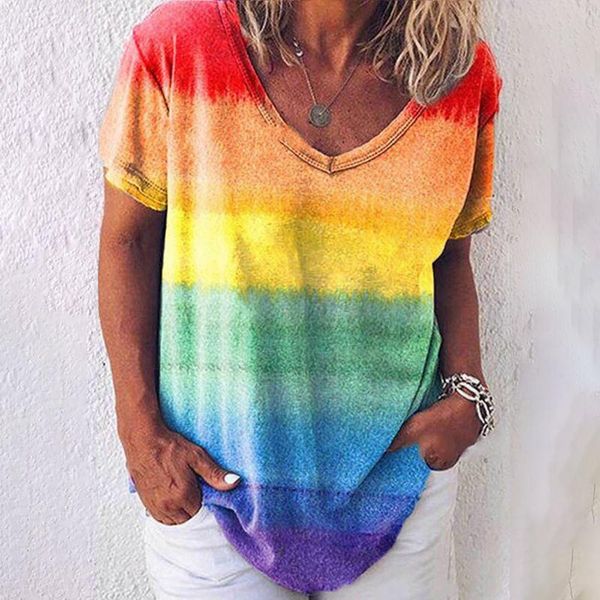 women's t-shirt rainbow striped t shirt women summer short sleeve v neck casual tee harajuku gradient tie-dye tee-shirts female pullov, White
women's t-shirt rainbow striped t shirt women summer short sleeve v neck casual tee harajuku gradient tie-dye tee-shirts female pullov, White