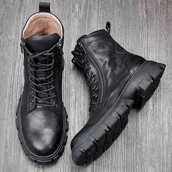 autumn leather motorcycle martin boots men's british high help work boots men's versatile zipper middle cow leather, Black
autumn leather motorcycle martin boots men's british high help work boots men's versatile zipper middle cow leather, Black