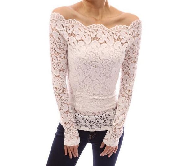 women's blouses & shirts s-xl strapless floral lace blouse see through chiffon fit boat neck shirt, White
women's blouses & shirts s-xl strapless floral lace blouse see through chiffon fit boat neck shirt, White