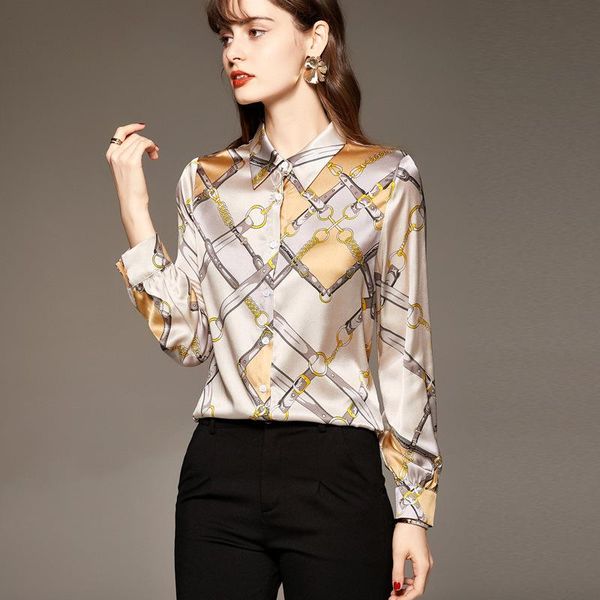 women's blouses & shirts european and american spring fashion lapel long-sleeved printed mulberry silk shirt, White
women's blouses & shirts european and american spring fashion lapel long-sleeved printed mulberry silk shirt, White