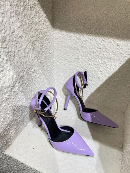 sandals 2021 metal ring pointed wrap thin heel patent leather high heels women's, Black
sandals 2021 metal ring pointed wrap thin heel patent leather high heels women's, Black