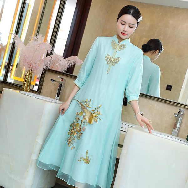 dress vintage chinese style women spring summer organza embroidery stand collar loose cheongsam a line dresses casual, Black;gray
dress vintage chinese style women spring summer organza embroidery stand collar loose cheongsam a line dresses casual, Black;gray