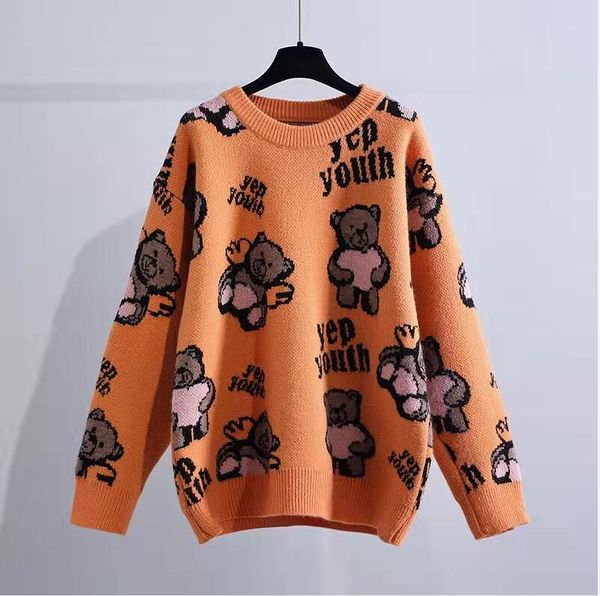 2022 loose wild pullover sweater for g women knit sweater new year's cute small bear wine red sweater spring couple outfit, White;black
2022 loose wild pullover sweater for g women knit sweater new year's cute small bear wine red sweater spring couple outfit, White;black