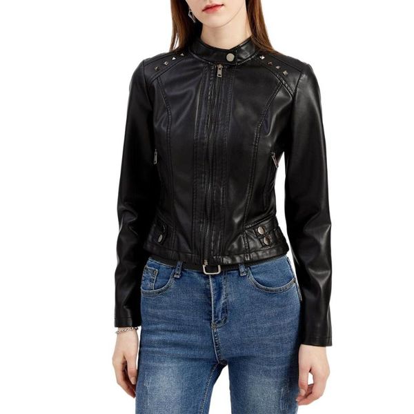 women's leather & faux fall rivets jackets for women punk motorcycle style short jacket solid zip-up slimming fit pu thin fashion coats, Black
women's leather & faux fall rivets jackets for women punk motorcycle style short jacket solid zip-up slimming fit pu thin fashion coats, Black