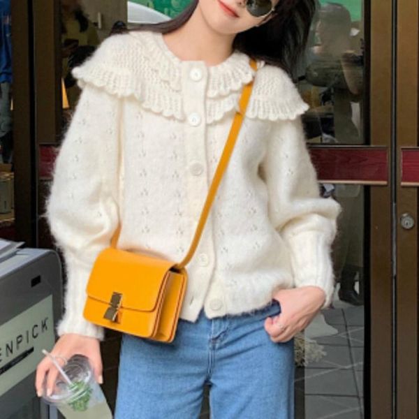 women's knits & tees women kawaii korean sweet hollow out ruffle single breasted sweater coat cardigans 2021 knit long sleeve knitwear, White
women's knits & tees women kawaii korean sweet hollow out ruffle single breasted sweater coat cardigans 2021 knit long sleeve knitwear, White