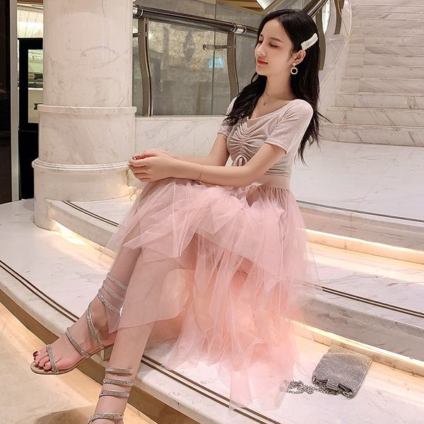 dresses summer new one shoulder mesh stitching dress women's mid length fairy high waist gauze skirt, Black;gray
dresses summer new one shoulder mesh stitching dress women's mid length fairy high waist gauze skirt, Black;gray