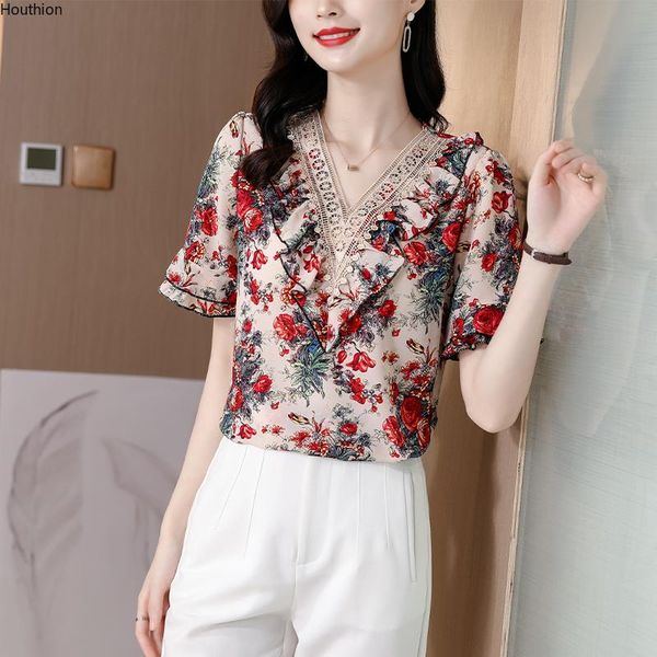 women's blouses & shirts chiffon slim casual blouse fashion short sleeve shirt floral v-neck pullover summer houthion, White
women's blouses & shirts chiffon slim casual blouse fashion short sleeve shirt floral v-neck pullover summer houthion, White