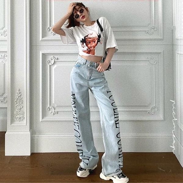 women's jeans alphabet wide-leg women 2021 high waist was thin denim straight loose daddy pants style type wash, Blue
women's jeans alphabet wide-leg women 2021 high waist was thin denim straight loose daddy pants style type wash, Blue