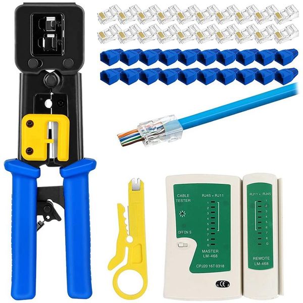 professional hand tool sets rj45 crimp kit pass thru cat5 cat5e cat6 crimping with 20pcs through connectors
professional hand tool sets rj45 crimp kit pass thru cat5 cat5e cat6 crimping with 20pcs through connectors