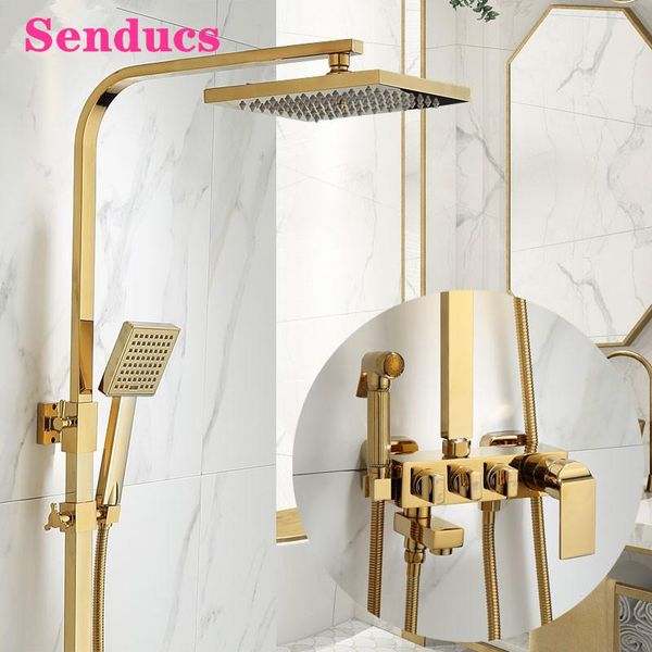 gold shower set senducs quality brass bathtub mixer faucets four function rainfall system cold bathroom sets
gold shower set senducs quality brass bathtub mixer faucets four function rainfall system cold bathroom sets