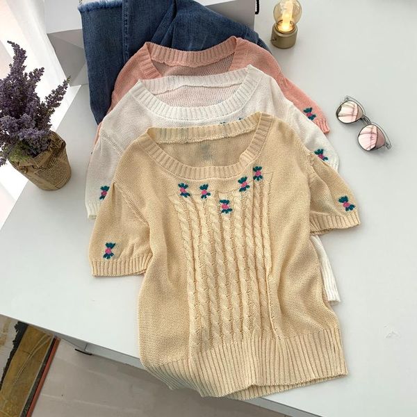 spring and summer slim high waist short knitted bubble sleeve t-shirt women's, White
spring and summer slim high waist short knitted bubble sleeve t-shirt women's, White